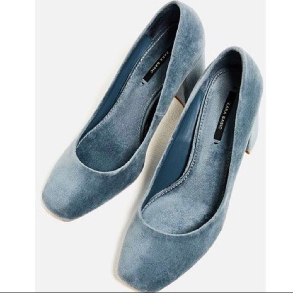 Blue suede heels
